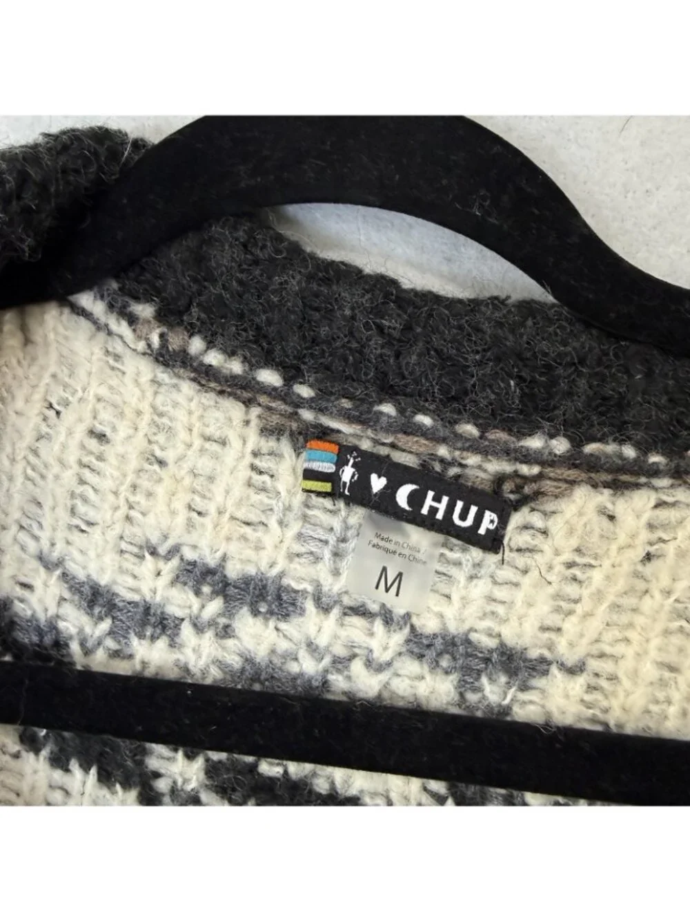 Smartwool Sweater Womens Medium Gray Stripe Aztec V Neck 1/2 Zip Knit Pullover